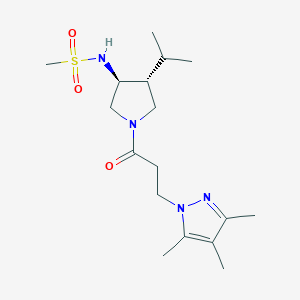 molecular formula C17H30N4O3S B5542734 N-{(3S*,4R*)-4-异丙基-1-[3-(3,4,5-三甲基-1H-吡唑-1-基)丙酰]-3-吡咯烷基}甲磺酰胺 