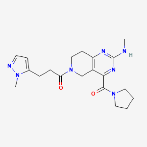 molecular formula C20H27N7O2 B5542831 N-methyl-6-[3-(1-methyl-1H-pyrazol-5-yl)propanoyl]-4-(pyrrolidin-1-ylcarbonyl)-5,6,7,8-tetrahydropyrido[4,3-d]pyrimidin-2-amine 