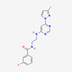 molecular formula C17H17FN6O B5542849 3-fluoro-N-(2-{[6-(3-methyl-1H-pyrazol-1-yl)-4-pyrimidinyl]amino}ethyl)benzamide 