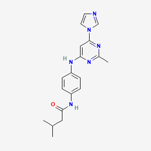 molecular formula C19H22N6O B5542857 N-(4-{[6-(1H-imidazol-1-yl)-2-methyl-4-pyrimidinyl]amino}phenyl)-3-methylbutanamide 