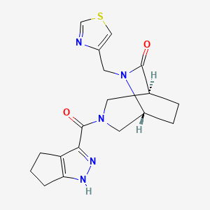 molecular formula C18H21N5O2S B5542862 (1S*,5R*)-3-(1,4,5,6-tetrahydrocyclopenta[c]pyrazol-3-ylcarbonyl)-6-(1,3-thiazol-4-ylmethyl)-3,6-diazabicyclo[3.2.2]nonan-7-one 