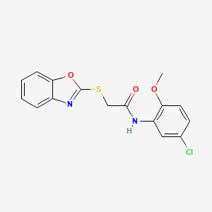 molecular formula C16H13ClN2O3S B5542912 2-(1,3-benzoxazol-2-ylthio)-N-(5-chloro-2-methoxyphenyl)acetamide 