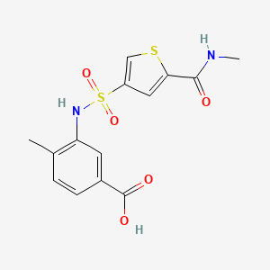molecular formula C14H14N2O5S2 B5542922 4-methyl-3-[({5-[(methylamino)carbonyl]-3-thienyl}sulfonyl)amino]benzoic acid 