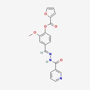 molecular formula C19H15N3O5 B5542965 2-METHOXY-4-[(E)-{[(PYRIDIN-3-YL)FORMAMIDO]IMINO}METHYL]PHENYL FURAN-2-CARBOXYLATE 