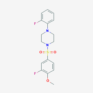 molecular formula C17H18F2N2O3S B5543050 1-[(3-氟-4-甲氧基苯基)磺酰基]-4-(2-氟苯基)哌嗪 