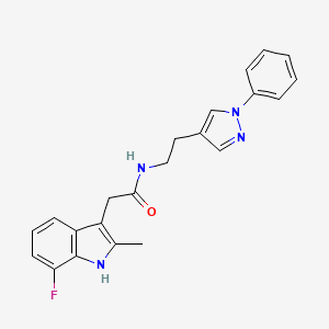 molecular formula C22H21FN4O B5543250 2-(7-fluoro-2-methyl-1H-indol-3-yl)-N-[2-(1-phenyl-1H-pyrazol-4-yl)ethyl]acetamide 