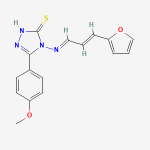 molecular formula C16H14N4O2S B5543285 4-{[3-(2-呋喃基)-2-丙烯-1-亚胺基]氨基}-5-(4-甲氧基苯基)-4H-1,2,4-三唑-3-硫醇 