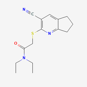 molecular formula C15H19N3OS B5543310 2-[(3-cyano-6,7-dihydro-5H-cyclopenta[b]pyridin-2-yl)thio]-N,N-diethylacetamide 