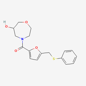 molecular formula C17H19NO4S B5543349 4-{5-[(phenylthio)methyl]-2-furoyl}-1,4-oxazepan-6-ol 