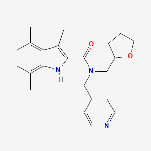 molecular formula C23H27N3O2 B5543439 3,4,7-trimethyl-N-(4-pyridinylmethyl)-N-(tetrahydro-2-furanylmethyl)-1H-indole-2-carboxamide 