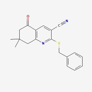 molecular formula C19H18N2OS B5543500 2-(benzylthio)-7,7-dimethyl-5-oxo-5,6,7,8-tetrahydro-3-quinolinecarbonitrile 
