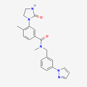molecular formula C22H23N5O2 B5543521 N,4-dimethyl-3-(2-oxo-1-imidazolidinyl)-N-[3-(1H-pyrazol-1-yl)benzyl]benzamide 