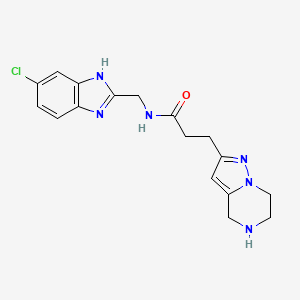 molecular formula C17H19ClN6O B5543537 N-[(6-chloro-1H-benzimidazol-2-yl)methyl]-3-(4,5,6,7-tetrahydropyrazolo[1,5-a]pyrazin-2-yl)propanamide dihydrochloride 