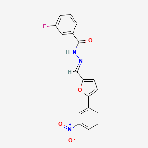 molecular formula C18H12FN3O4 B5543574 3-fluoro-N'-{[5-(3-nitrophenyl)-2-furyl]methylene}benzohydrazide 