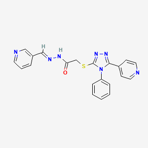 molecular formula C21H17N7OS B5543837 2-{[4-phenyl-5-(4-pyridinyl)-4H-1,2,4-triazol-3-yl]thio}-N'-(3-pyridinylmethylene)acetohydrazide 