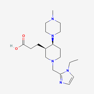 molecular formula C19H33N5O2 B5543932 3-[(3R*,4S*)-1-[(1-乙基-1H-咪唑-2-基)甲基]-4-(4-甲基哌嗪-1-基)哌啶-3-基]丙酸 