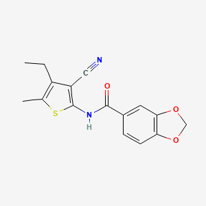 molecular formula C16H14N2O3S B5543971 N-(3-氰基-4-乙基-5-甲基-2-噻吩基)-1,3-苯并二氧杂环-5-甲酰胺 