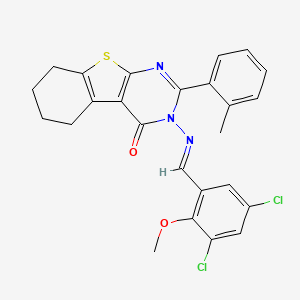 molecular formula C25H21Cl2N3O2S B5544229 3-[(3,5-dichloro-2-methoxybenzylidene)amino]-2-(2-methylphenyl)-5,6,7,8-tetrahydro[1]benzothieno[2,3-d]pyrimidin-4(3H)-one 