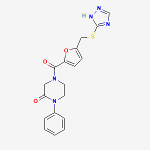 molecular formula C18H17N5O3S B5544305 1-phenyl-4-{5-[(4H-1,2,4-triazol-3-ylthio)methyl]-2-furoyl}-2-piperazinone 