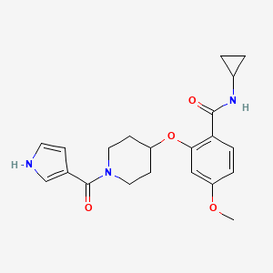 molecular formula C21H25N3O4 B5544376 N-cyclopropyl-4-methoxy-2-{[1-(1H-pyrrol-3-ylcarbonyl)piperidin-4-yl]oxy}benzamide 