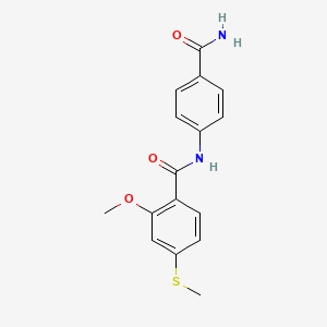 molecular formula C16H16N2O3S B5544524 N-[4-(aminocarbonyl)phenyl]-2-methoxy-4-(methylthio)benzamide 
