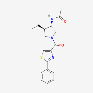 molecular formula C19H23N3O2S B5544795 N-{(3S*,4R*)-4-isopropyl-1-[(2-phenyl-1,3-thiazol-4-yl)carbonyl]-3-pyrrolidinyl}acetamide 