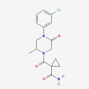 molecular formula C16H18ClN3O3 B5544830 1-{[4-(3-chlorophenyl)-2-methyl-5-oxo-1-piperazinyl]carbonyl}cyclopropanecarboxamide 
