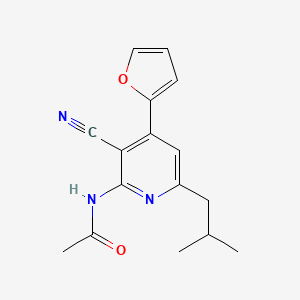 molecular formula C16H17N3O2 B5544840 N-[3-氰基-4-(2-呋喃基)-6-异丁基-2-吡啶基]乙酰胺 
