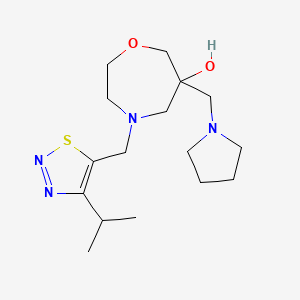 molecular formula C16H28N4O2S B5544865 4-[(4-isopropyl-1,2,3-thiadiazol-5-yl)methyl]-6-(pyrrolidin-1-ylmethyl)-1,4-oxazepan-6-ol 