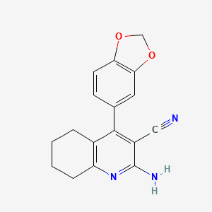molecular formula C17H15N3O2 B5545021 2-氨基-4-(1,3-苯并二氧杂环-5-基)-5,6,7,8-四氢-3-喹啉甲腈 