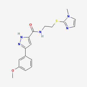 3-(3-methoxyphenyl)-N-{2-[(1-methyl-1H-imidazol-2-yl)thio]ethyl}-1H-pyrazole-5-carboxamide