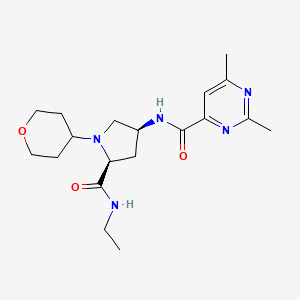 molecular formula C19H29N5O3 B5545159 N-[(3S,5S)-5-[(ethylamino)carbonyl]-1-(tetrahydro-2H-pyran-4-yl)pyrrolidin-3-yl]-2,6-dimethylpyrimidine-4-carboxamide 