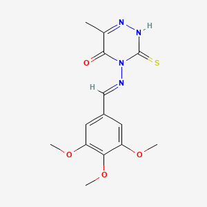 molecular formula C14H16N4O4S B5545262 3-mercapto-6-methyl-4-[(3,4,5-trimethoxybenzylidene)amino]-1,2,4-triazin-5(4H)-one 