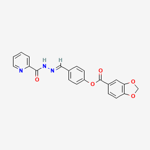 molecular formula C21H15N3O5 B5545284 4-[2-(2-吡啶甲酰基)碳酰腙基]苯基 1,3-苯并二氧杂环-5-羧酸酯 