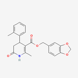 molecular formula C22H21NO5 B5545317 1,3-benzodioxol-5-ylmethyl 2-methyl-4-(2-methylphenyl)-6-oxo-1,4,5,6-tetrahydro-3-pyridinecarboxylate 