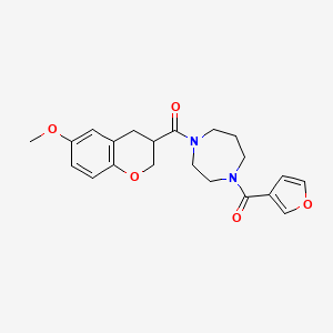 molecular formula C21H24N2O5 B5545386 1-(3-呋喃甲酰基)-4-[(6-甲氧基-3,4-二氢-2H-色烯-3-基)羰基]-1,4-二氮杂环己烷 