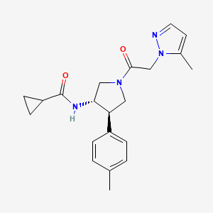 molecular formula C21H26N4O2 B5545493 N-{(3S*,4R*)-4-(4-methylphenyl)-1-[(5-methyl-1H-pyrazol-1-yl)acetyl]-3-pyrrolidinyl}cyclopropanecarboxamide 