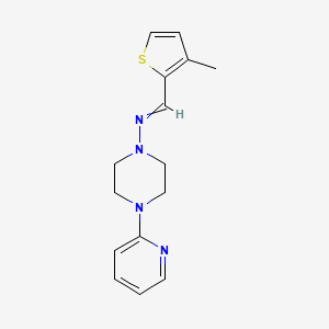 molecular formula C15H18N4S B5545530 N-[(3-甲基-2-噻吩基)亚甲基]-4-(2-吡啶基)-1-哌嗪胺 