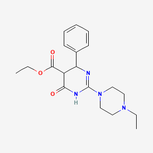 molecular formula C19H26N4O3 B5545678 2-(4-乙基-1-哌嗪基)-4-氧代-6-苯基-1,4,5,6-四氢-5-嘧啶甲酸乙酯 