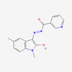molecular formula C16H14N4O2 B5545956 N'-(1,5-dimethyl-2-oxo-1,2-dihydro-3H-indol-3-ylidene)nicotinohydrazide 