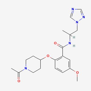 molecular formula C20H27N5O4 B5546121 2-[(1-乙酰基哌啶-4-基)氧基]-5-甲氧基-N-[1-甲基-2-(1H-1,2,4-三唑-1-基)乙基]苯甲酰胺 