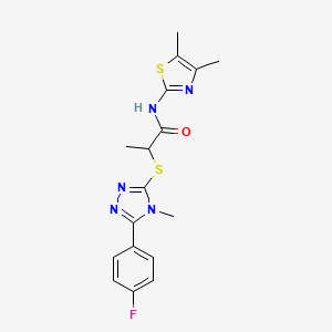 molecular formula C17H18FN5OS2 B5546208 N-(4,5-二甲基-1,3-噻唑-2-基)-2-{[5-(4-氟苯基)-4-甲基-4H-1,2,4-三唑-3-基]硫代}丙酰胺 
