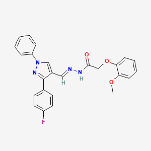 molecular formula C25H21FN4O3 B5546341 N'-{[3-(4-fluorophenyl)-1-phenyl-1H-pyrazol-4-yl]methylene}-2-(2-methoxyphenoxy)acetohydrazide 