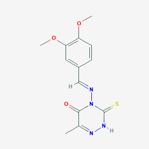 molecular formula C13H14N4O3S B5546497 4-[(3,4-dimethoxybenzylidene)amino]-6-methyl-3-thioxo-3,4-dihydro-1,2,4-triazin-5(2H)-one 