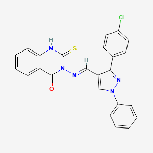 molecular formula C24H16ClN5OS B5546629 3-({[3-(4-chlorophenyl)-1-phenyl-1H-pyrazol-4-yl]methylene}amino)-2-mercapto-4(3H)-quinazolinone 