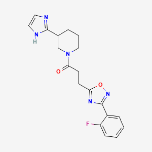molecular formula C19H20FN5O2 B5546630 1-{3-[3-(2-氟苯基)-1,2,4-恶二唑-5-基]丙酰基}-3-(1H-咪唑-2-基)哌啶 