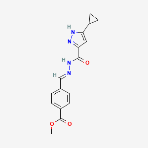 molecular formula C16H16N4O3 B5546677 methyl 4-{2-[(3-cyclopropyl-1H-pyrazol-5-yl)carbonyl]carbonohydrazonoyl}benzoate 
