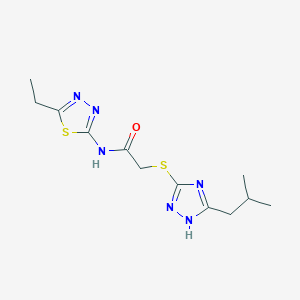 molecular formula C12H18N6OS2 B5546756 N-(5-ethyl-1,3,4-thiadiazol-2-yl)-2-[(5-isobutyl-4H-1,2,4-triazol-3-yl)thio]acetamide 
