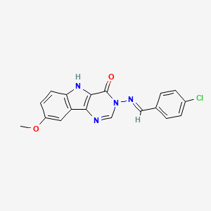 molecular formula C18H13ClN4O2 B5546762 3-[(4-chlorobenzylidene)amino]-8-methoxy-3,5-dihydro-4H-pyrimido[5,4-b]indol-4-one 
