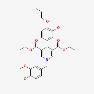 molecular formula C30H37NO8 B5547212 二乙基1-(3,4-二甲氧基苄基)-4-(3-甲氧基-4-丙氧基苯基)-1,4-二氢-3,5-吡啶二甲酸酯 